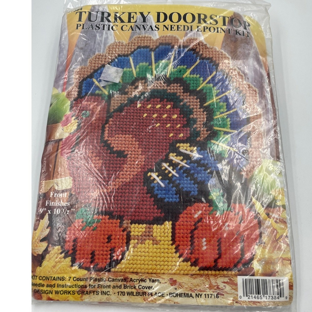 Vtg Design Works Crafts Turkey Doorstop Plastic Canvas Needlepoint Kit Fall DIY